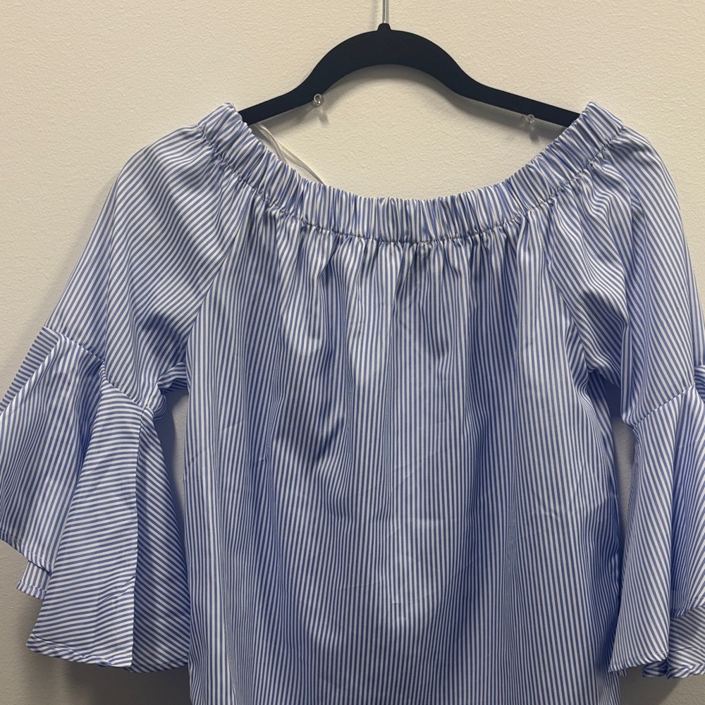 Elegant Blue Striped Off-Shoulder Blouse